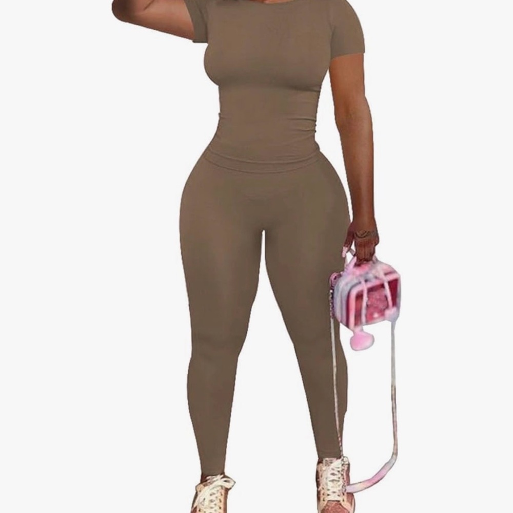 Amazon Women's Short Sleeve Fitted Jumpsuit - Olive